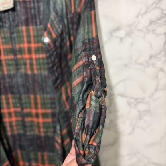 NEW Zola Premium Chic Plaid Cardigan in Green and Orange Size S - Picture 3 of 10